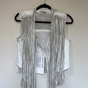 Lamarque White and Silver Fringe Vest